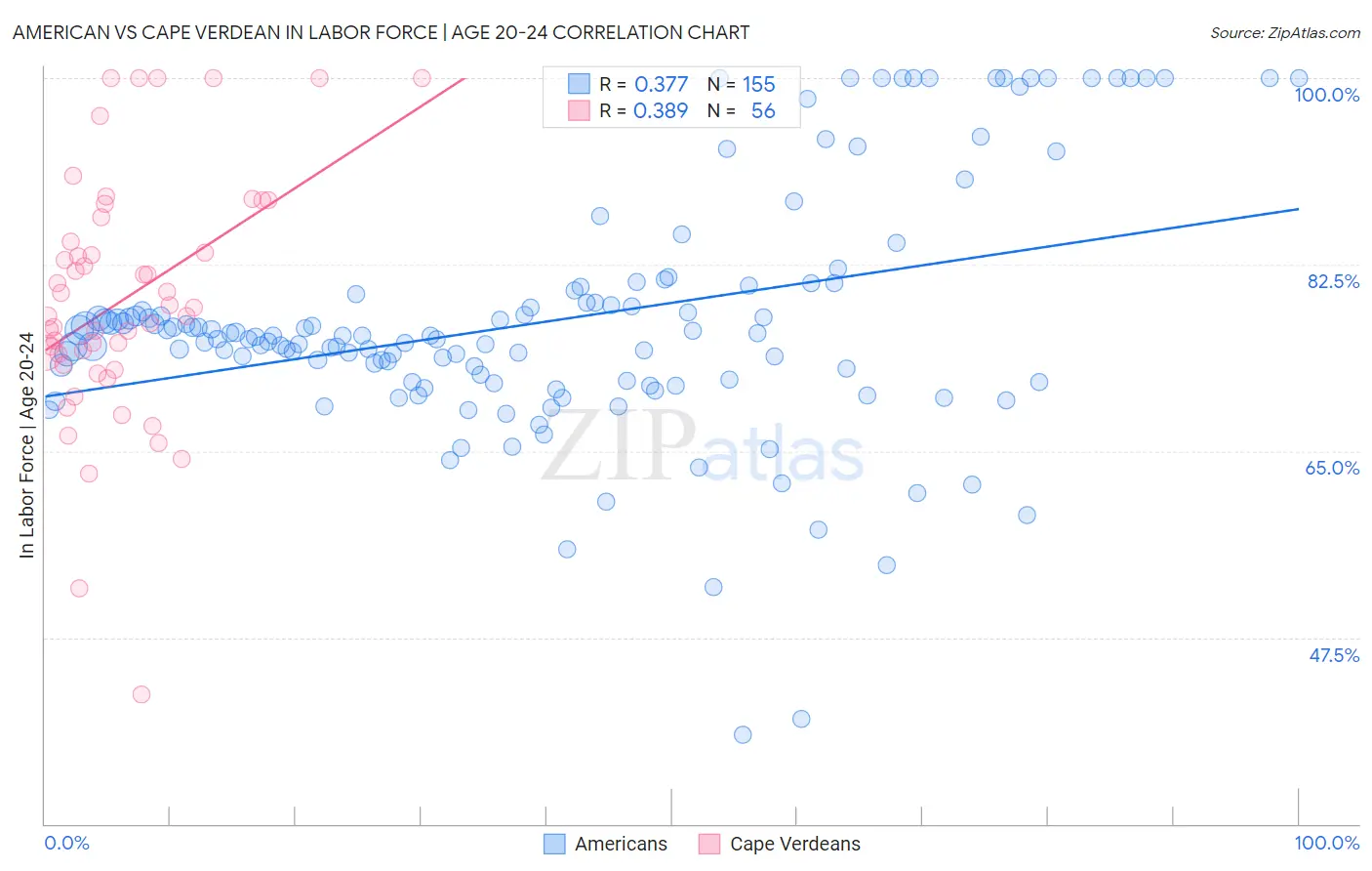 American vs Cape Verdean In Labor Force | Age 20-24