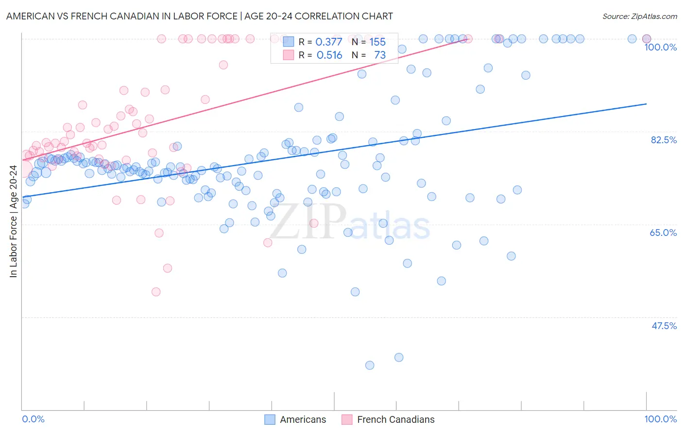 American vs French Canadian In Labor Force | Age 20-24