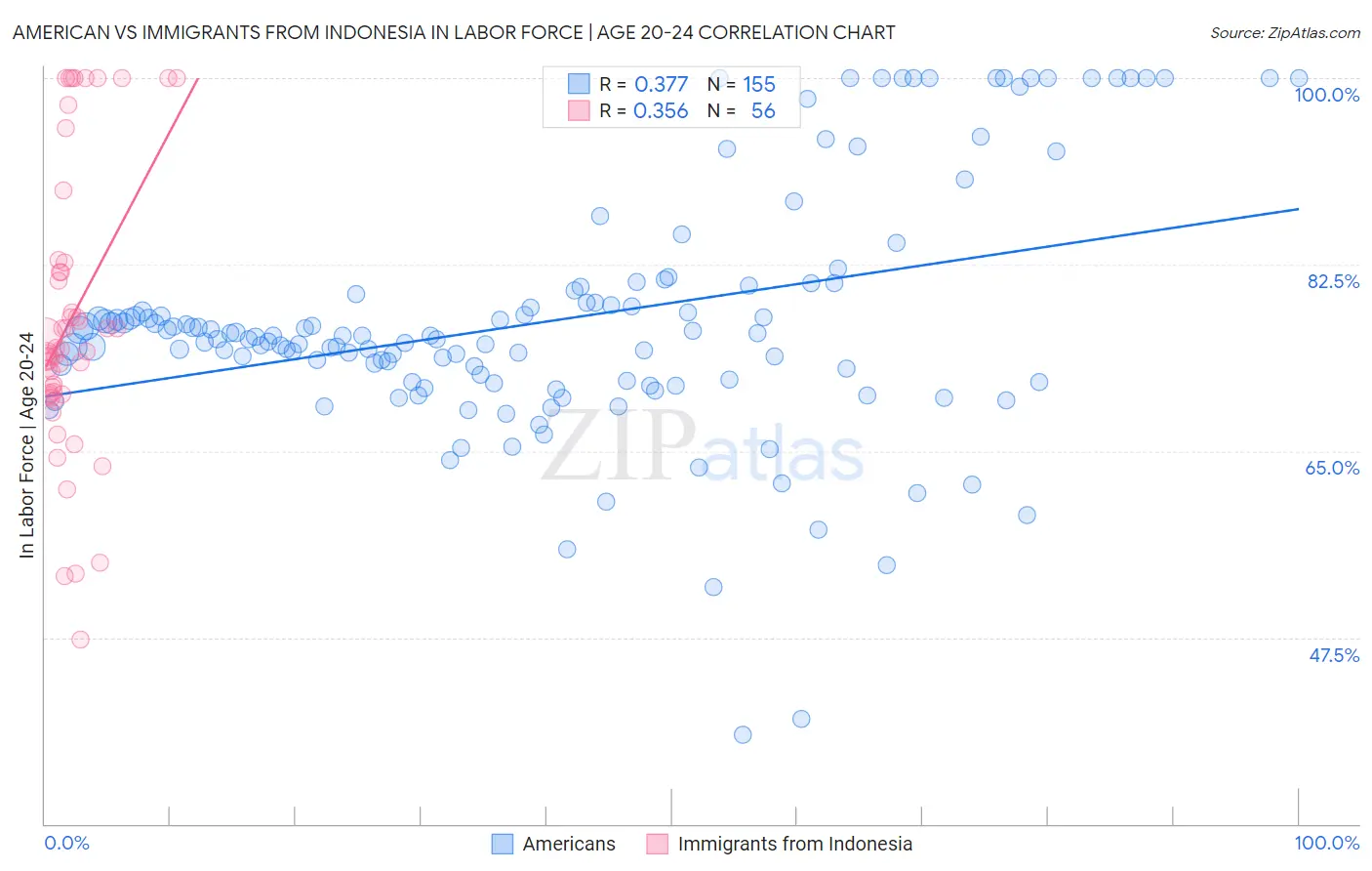 American vs Immigrants from Indonesia In Labor Force | Age 20-24