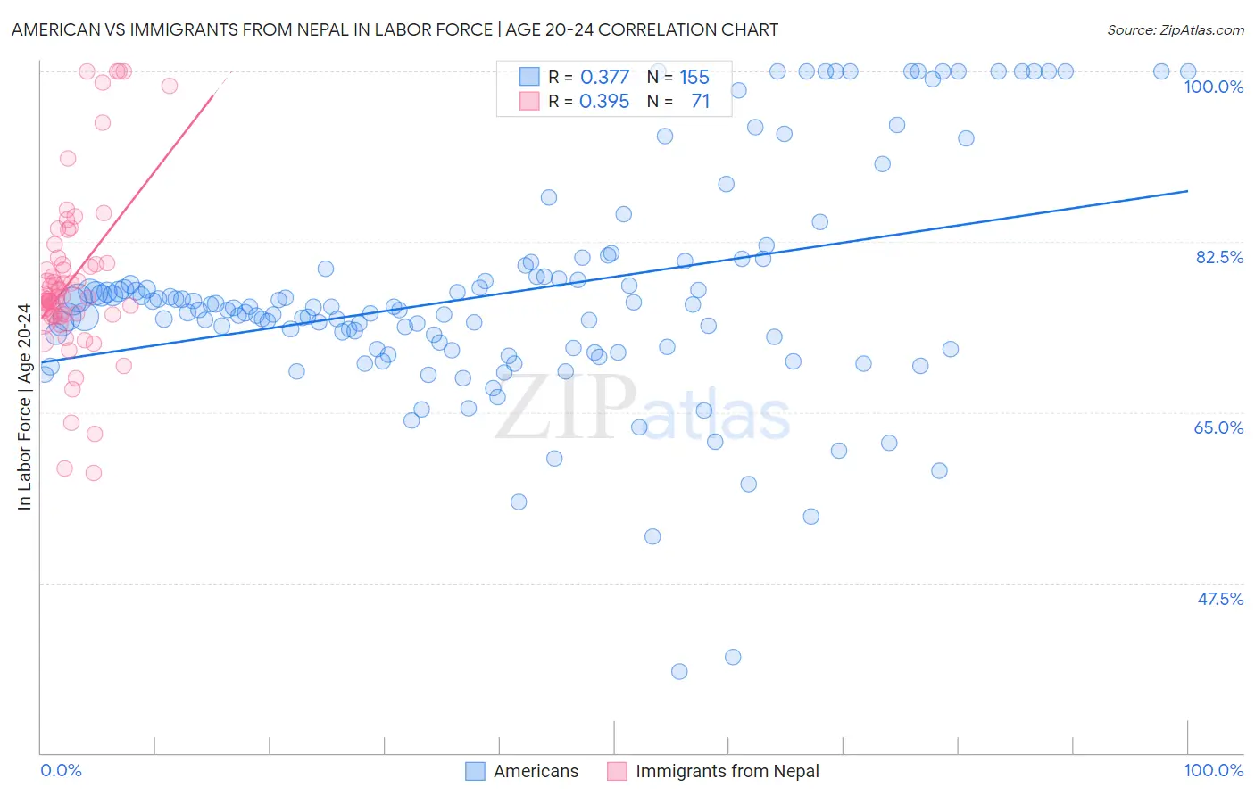 American vs Immigrants from Nepal In Labor Force | Age 20-24