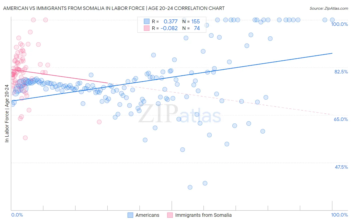 American vs Immigrants from Somalia In Labor Force | Age 20-24