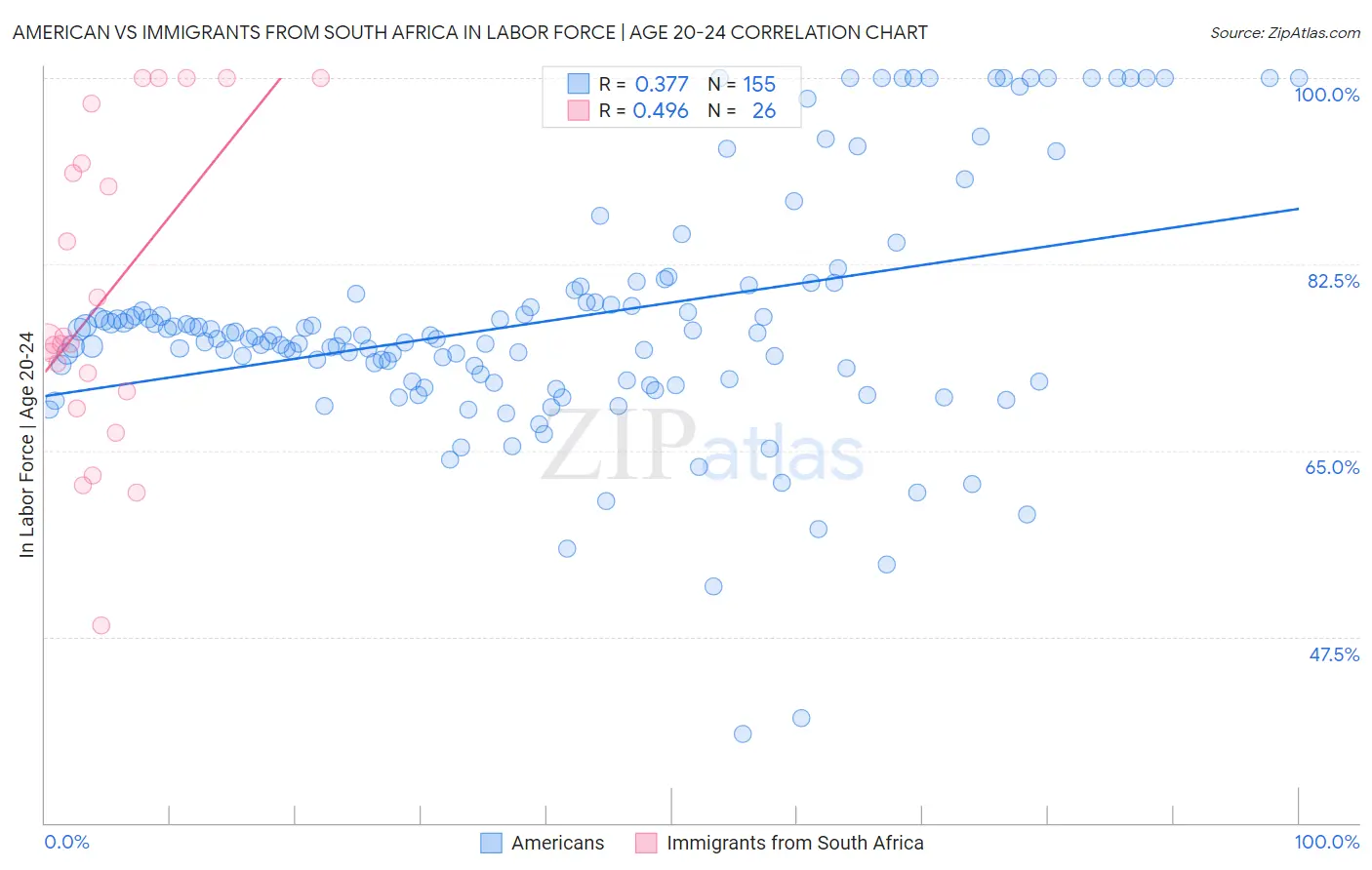 American vs Immigrants from South Africa In Labor Force | Age 20-24