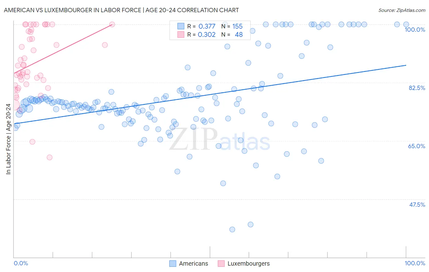 American vs Luxembourger In Labor Force | Age 20-24