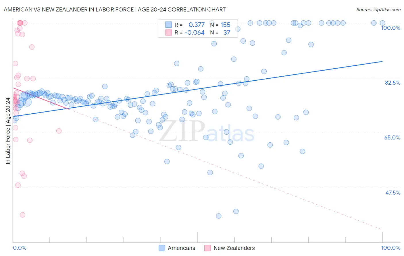 American vs New Zealander In Labor Force | Age 20-24