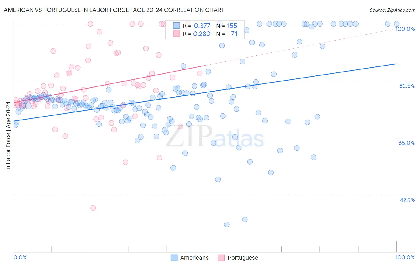 American vs Portuguese In Labor Force | Age 20-24