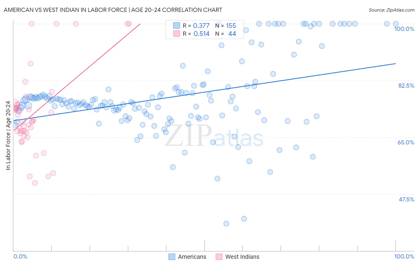 American vs West Indian In Labor Force | Age 20-24