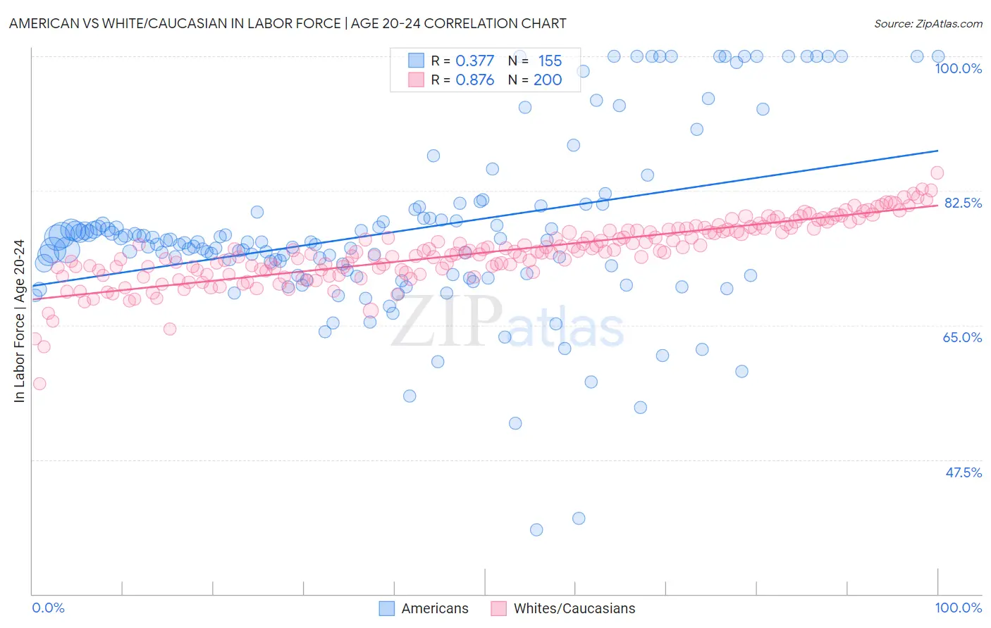 American vs White/Caucasian In Labor Force | Age 20-24
