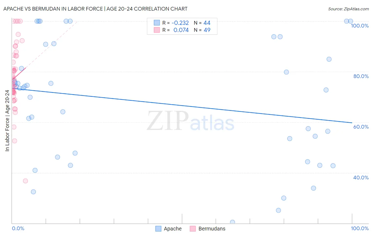 Apache vs Bermudan In Labor Force | Age 20-24