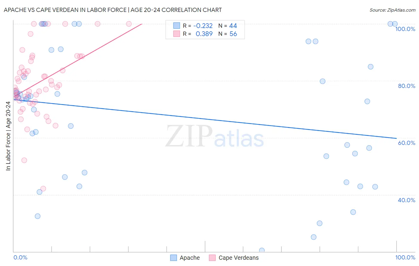 Apache vs Cape Verdean In Labor Force | Age 20-24