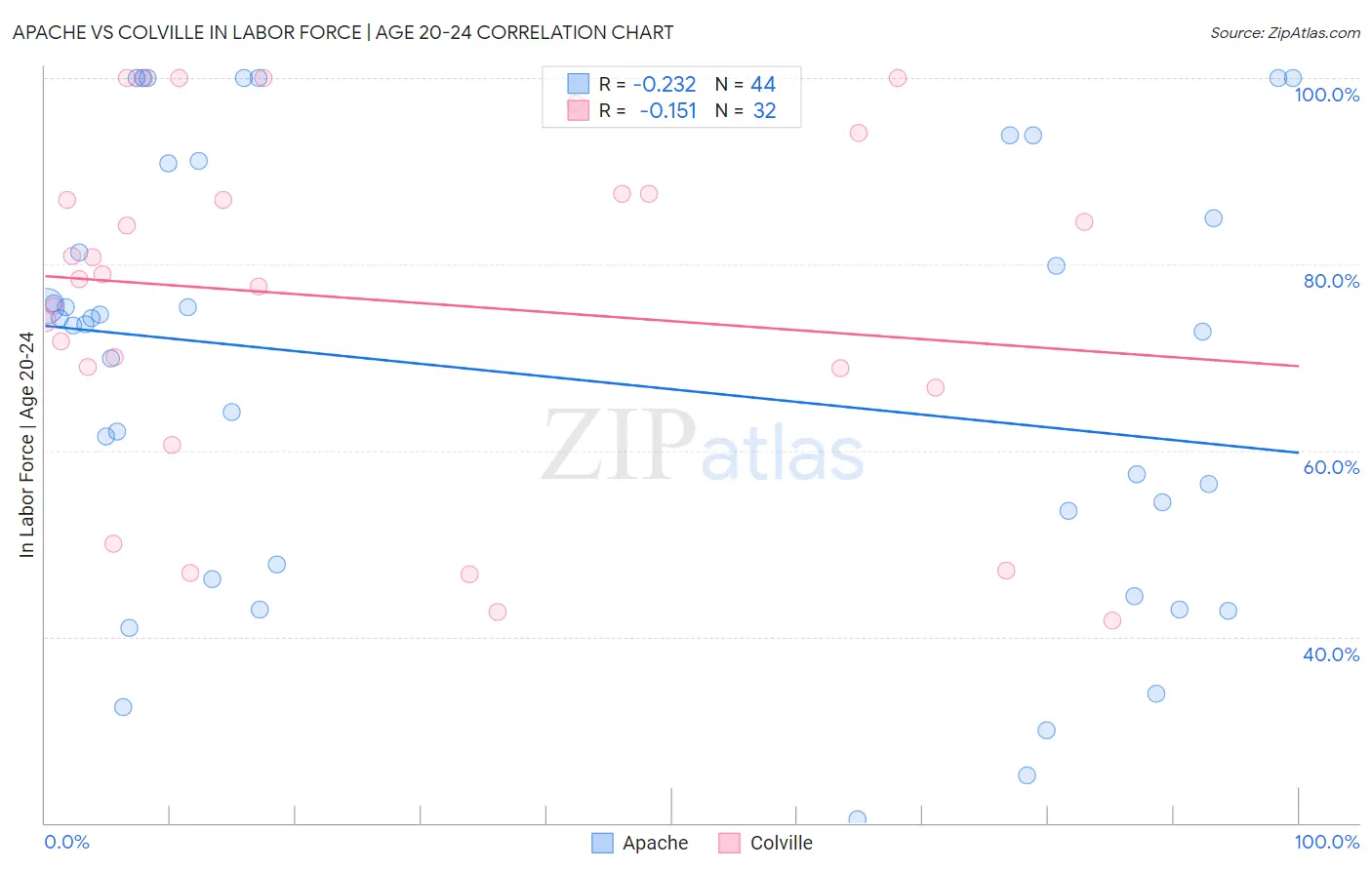 Apache vs Colville In Labor Force | Age 20-24