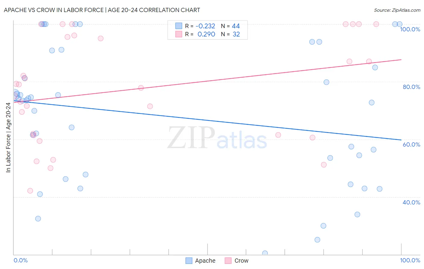 Apache vs Crow In Labor Force | Age 20-24