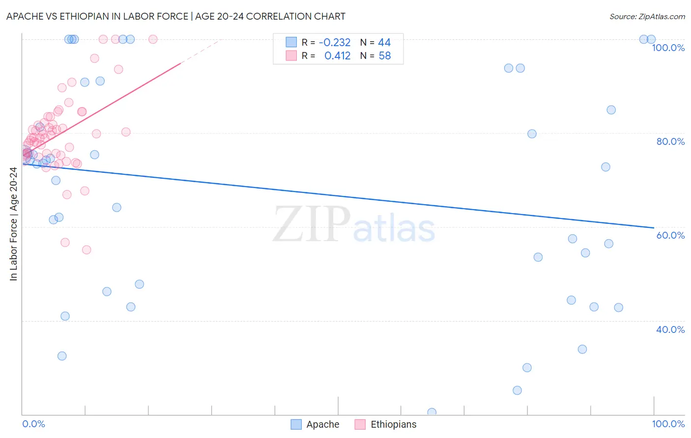 Apache vs Ethiopian In Labor Force | Age 20-24
