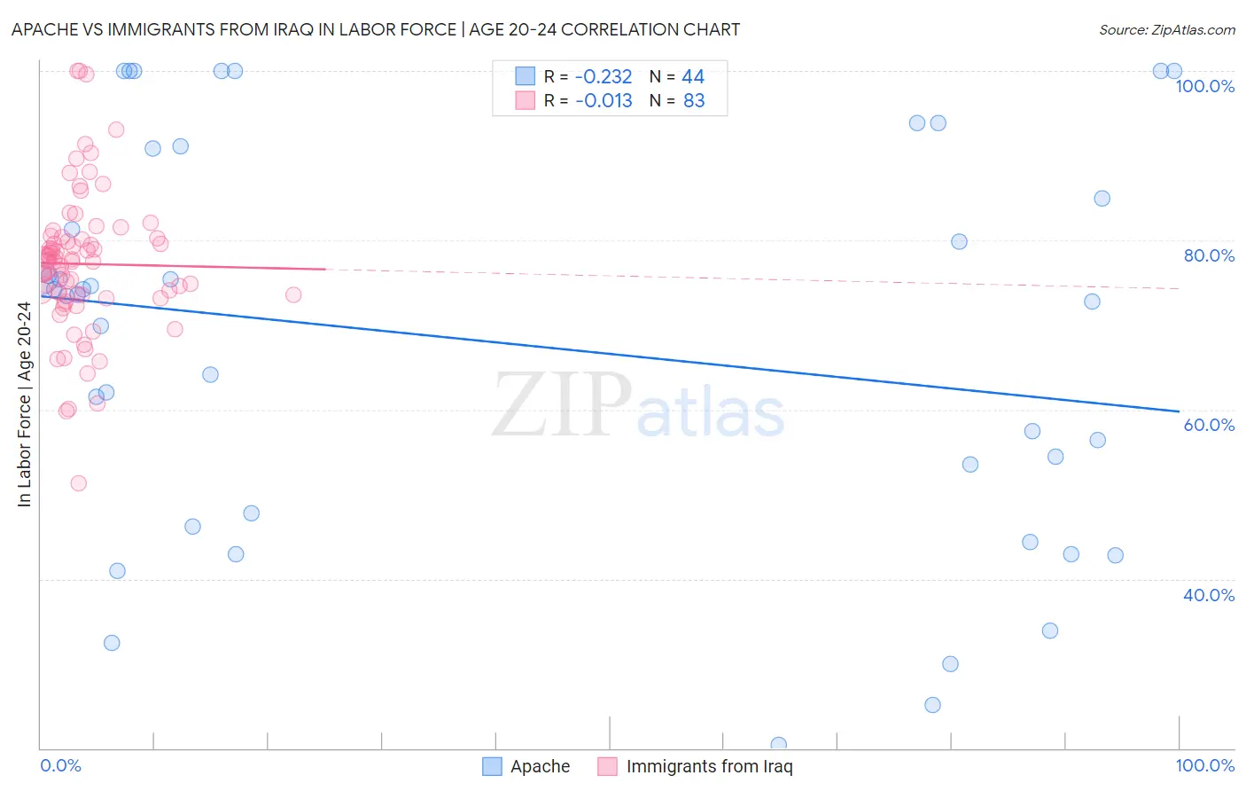 Apache vs Immigrants from Iraq In Labor Force | Age 20-24