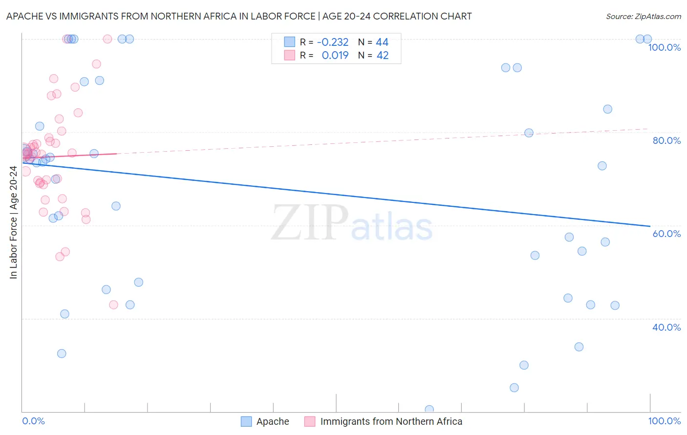 Apache vs Immigrants from Northern Africa In Labor Force | Age 20-24