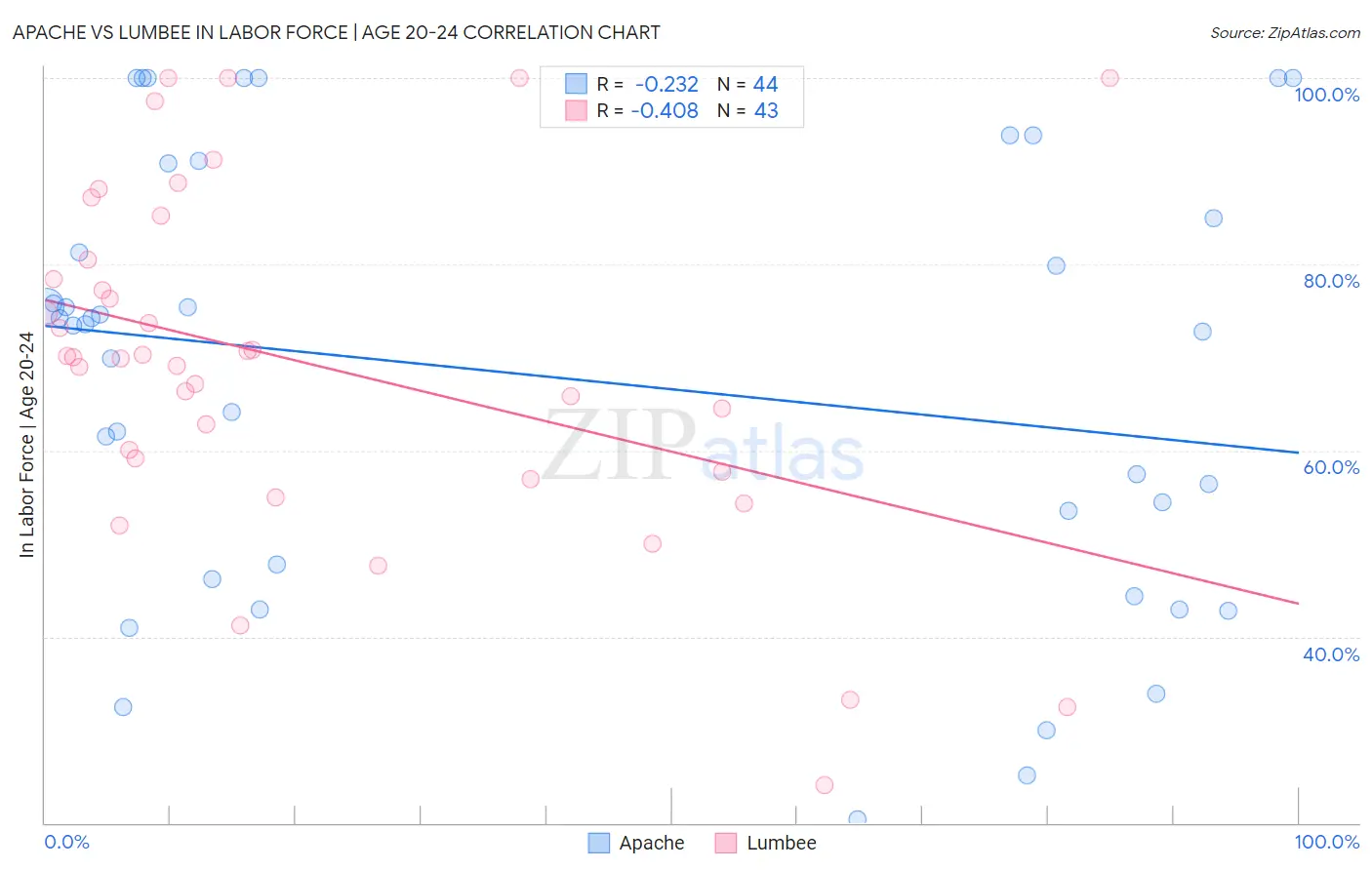 Apache vs Lumbee In Labor Force | Age 20-24
