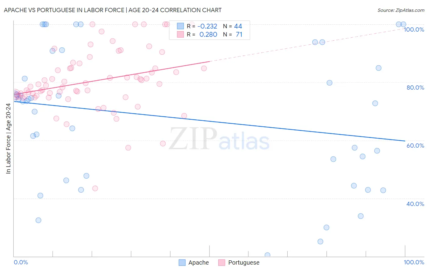 Apache vs Portuguese In Labor Force | Age 20-24