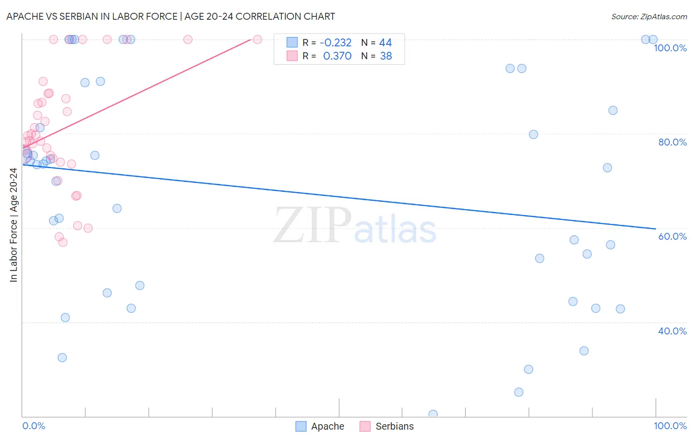 Apache vs Serbian In Labor Force | Age 20-24