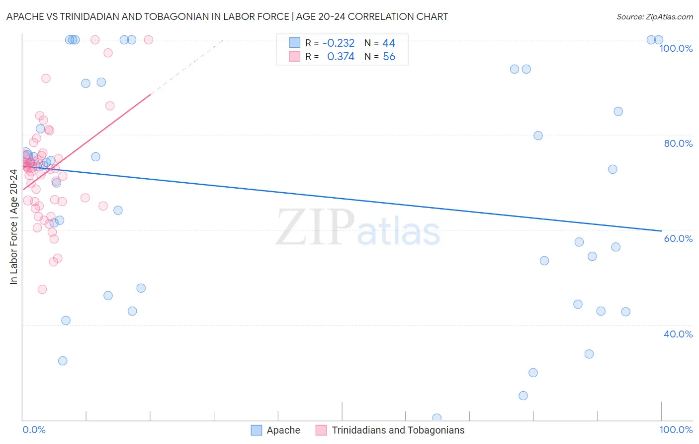 Apache vs Trinidadian and Tobagonian In Labor Force | Age 20-24