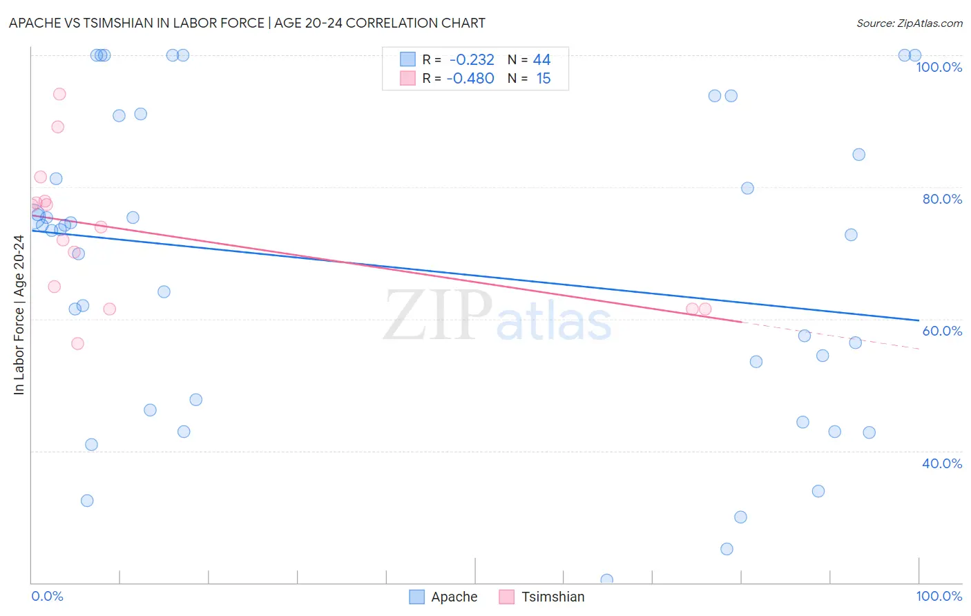 Apache vs Tsimshian In Labor Force | Age 20-24