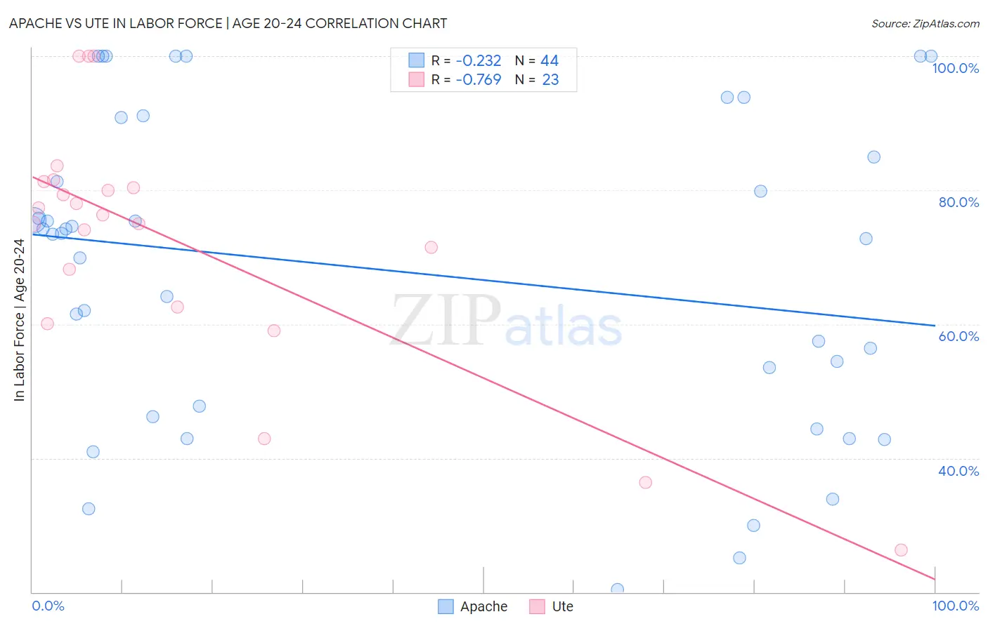 Apache vs Ute In Labor Force | Age 20-24