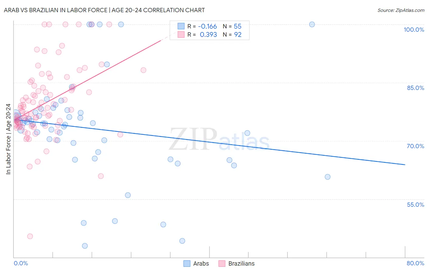 Arab vs Brazilian In Labor Force | Age 20-24