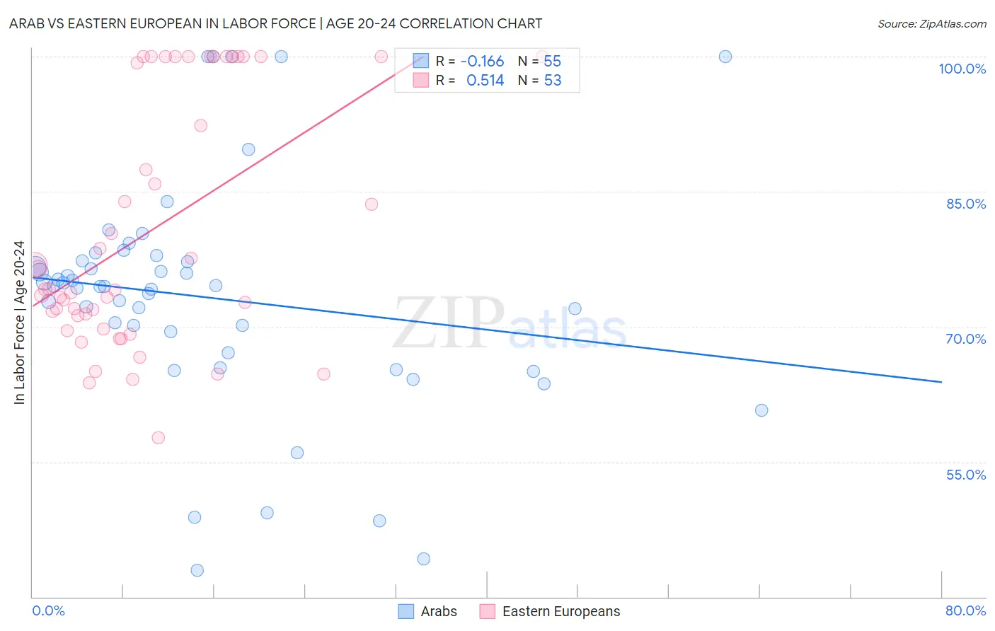 Arab vs Eastern European In Labor Force | Age 20-24