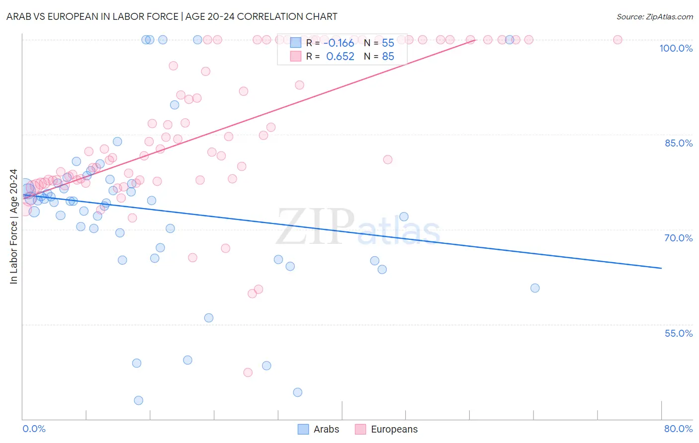 Arab vs European In Labor Force | Age 20-24