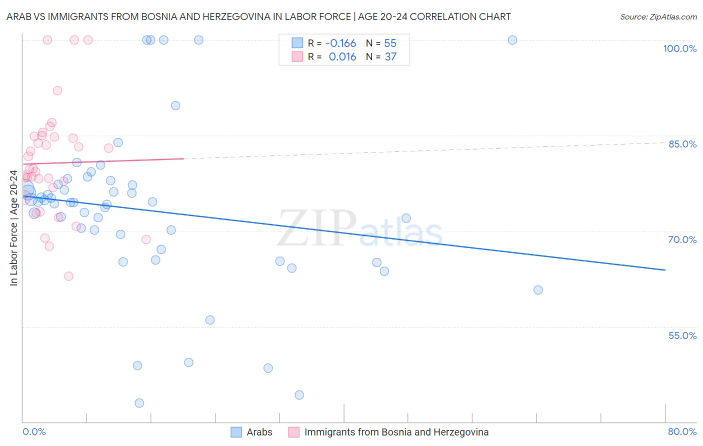 Arab vs Immigrants from Bosnia and Herzegovina In Labor Force | Age 20-24