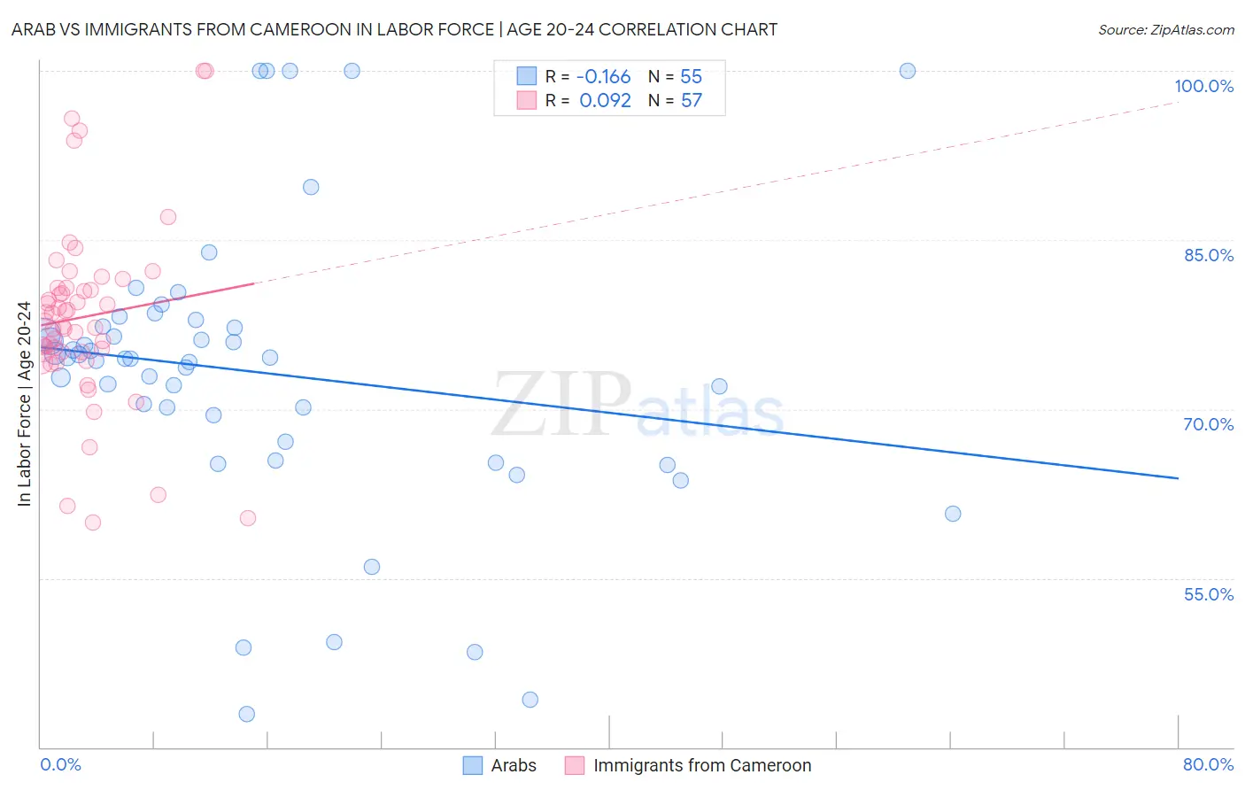Arab vs Immigrants from Cameroon In Labor Force | Age 20-24