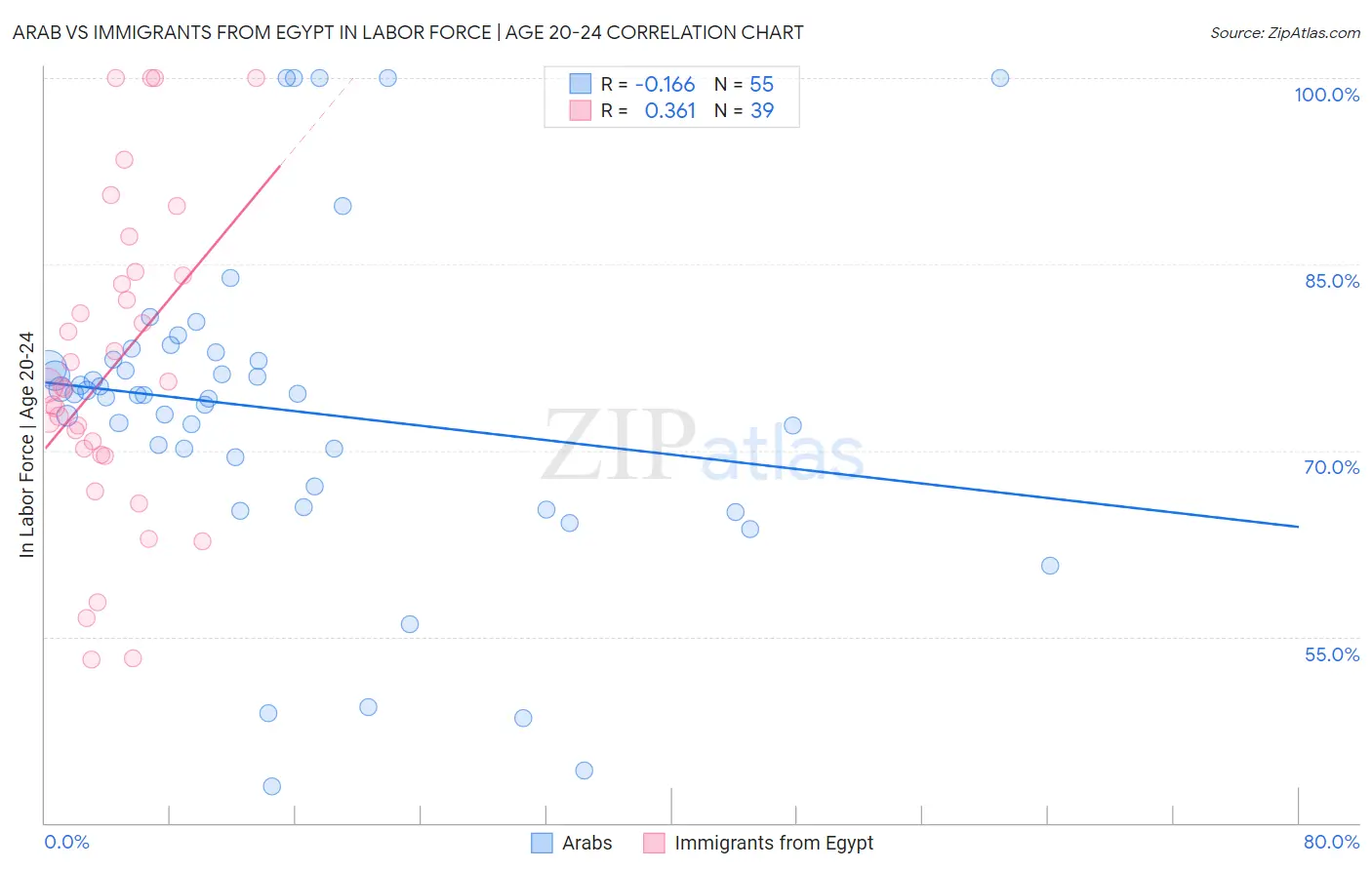 Arab vs Immigrants from Egypt In Labor Force | Age 20-24