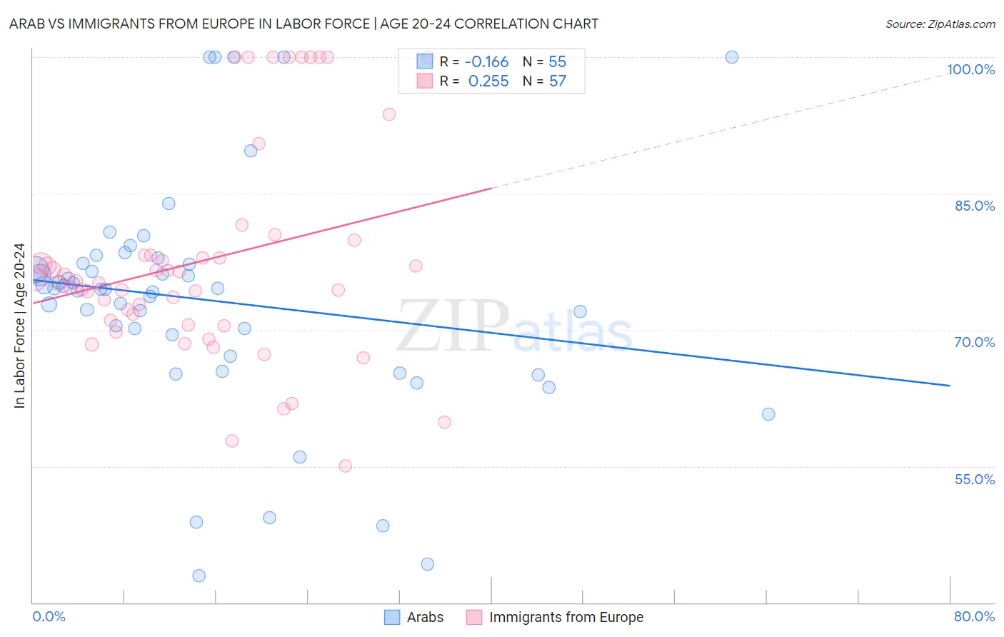 Arab vs Immigrants from Europe In Labor Force | Age 20-24