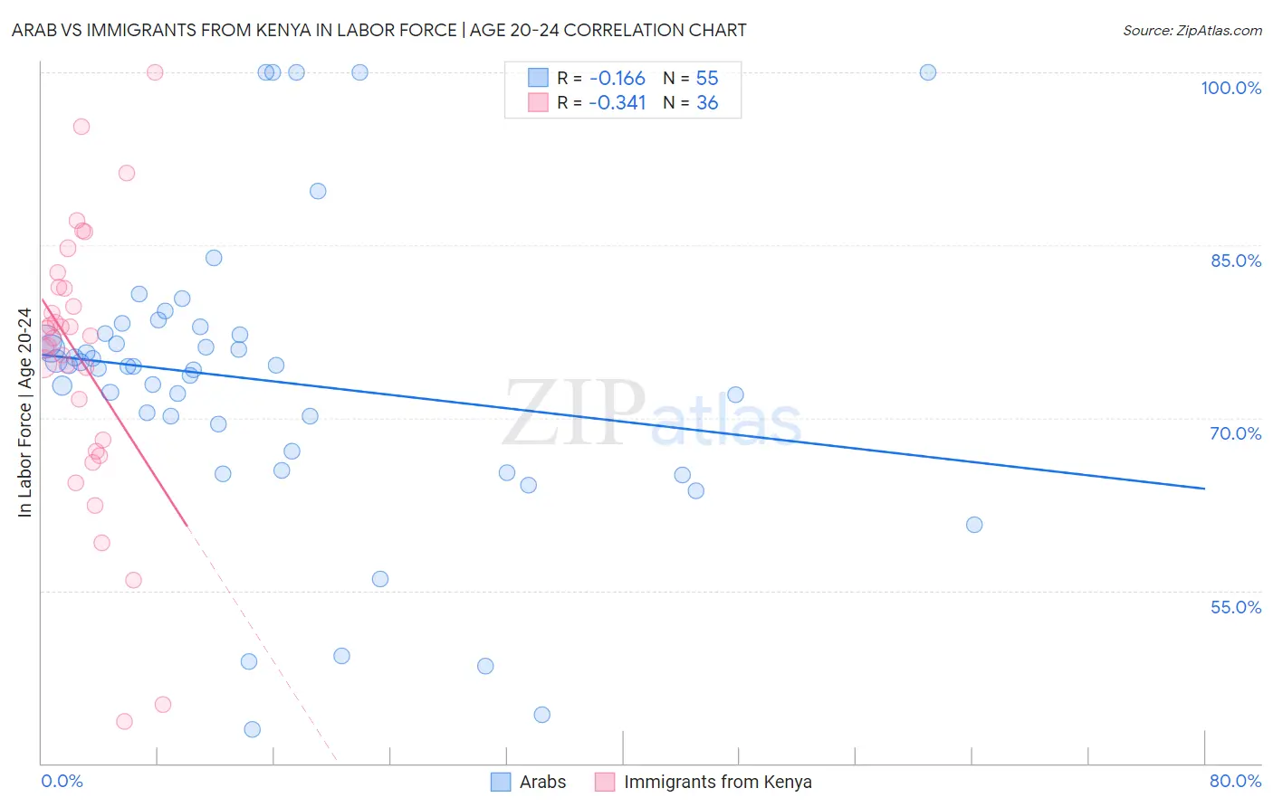 Arab vs Immigrants from Kenya In Labor Force | Age 20-24