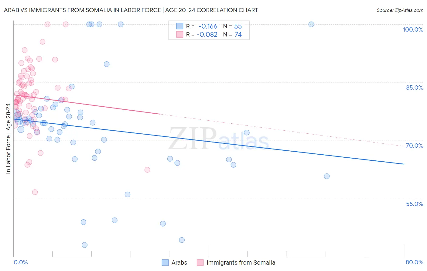 Arab vs Immigrants from Somalia In Labor Force | Age 20-24