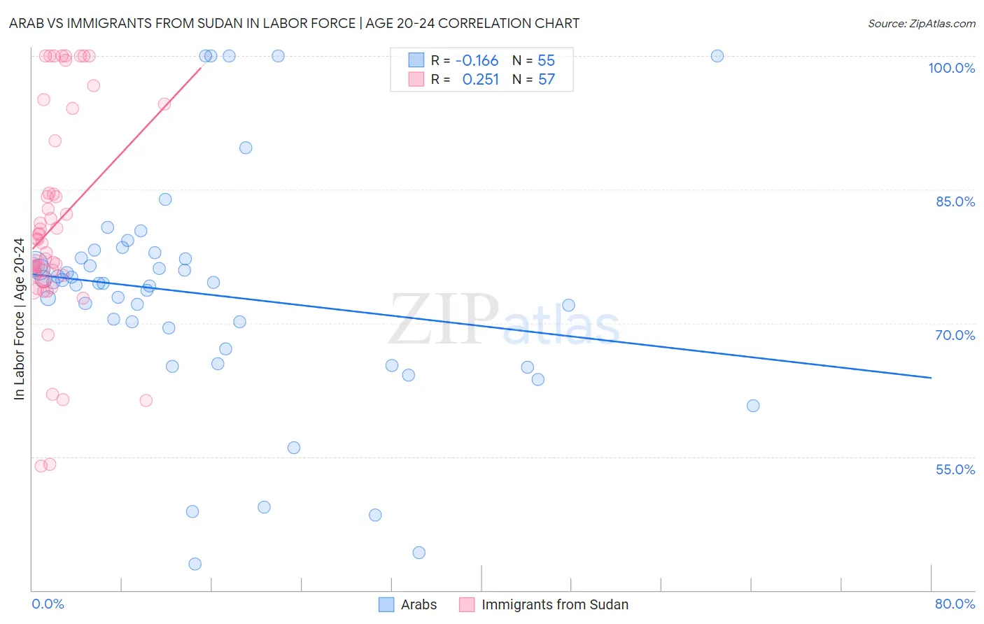 Arab vs Immigrants from Sudan In Labor Force | Age 20-24