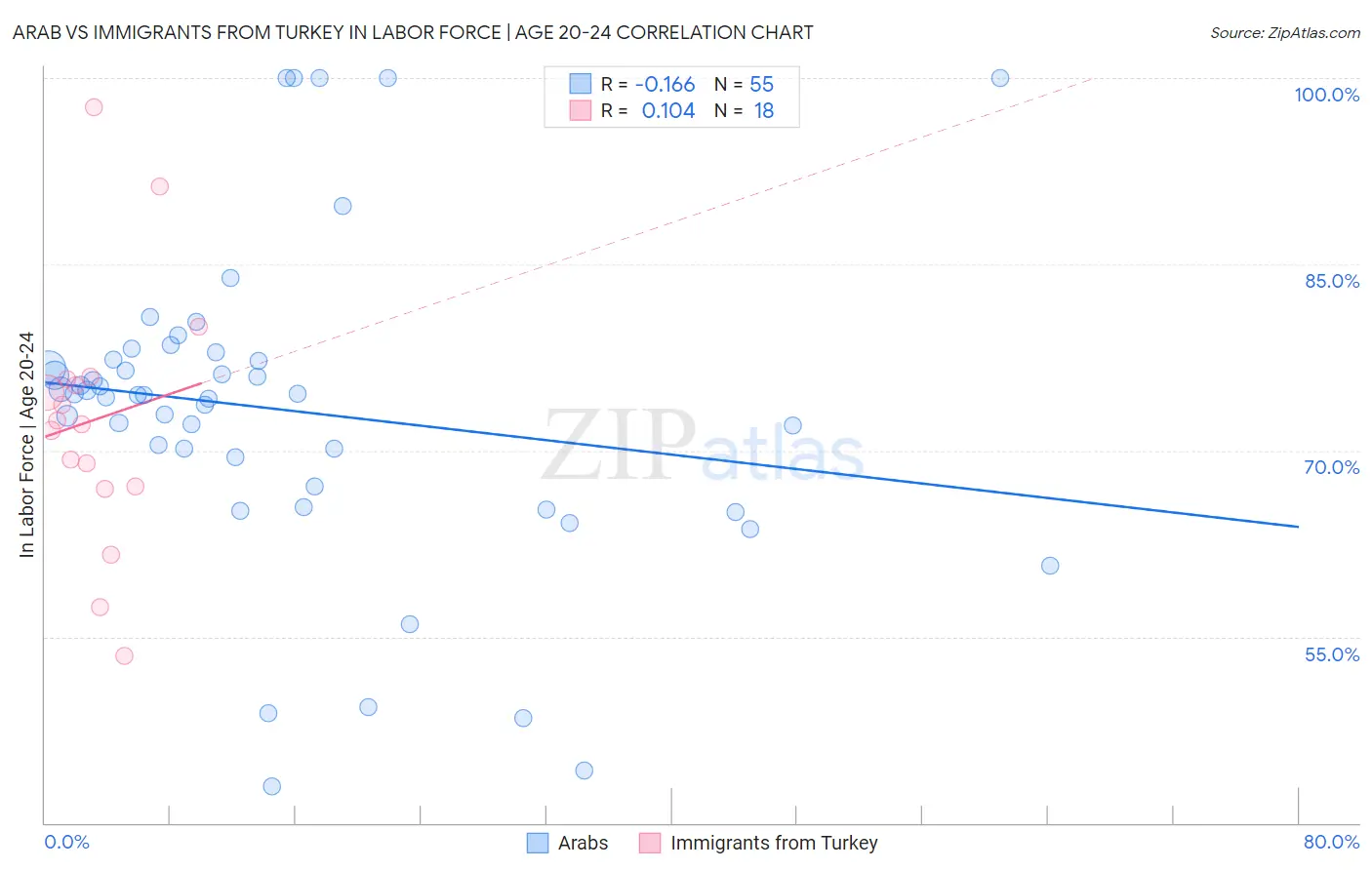 Arab vs Immigrants from Turkey In Labor Force | Age 20-24