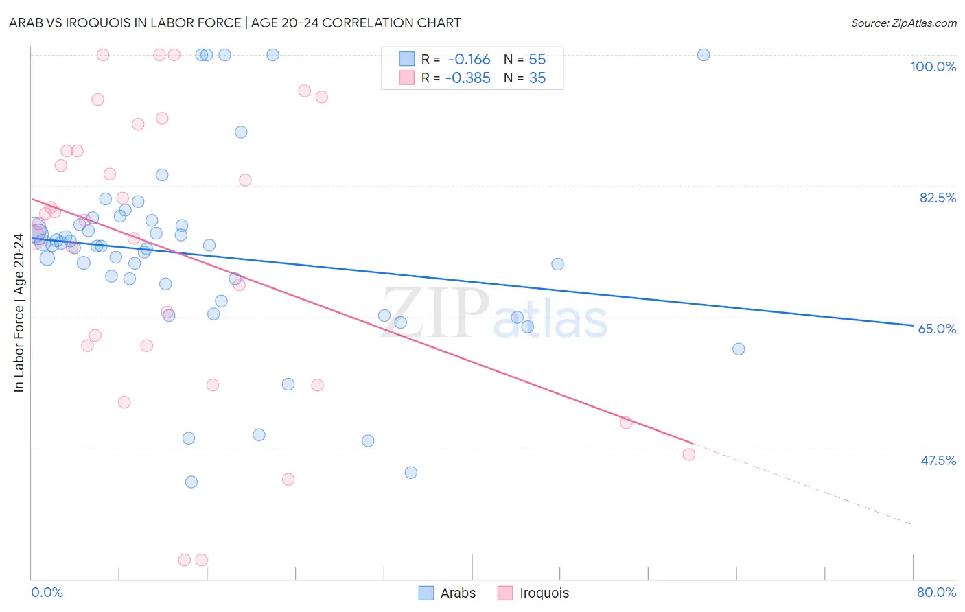 Arab vs Iroquois In Labor Force | Age 20-24