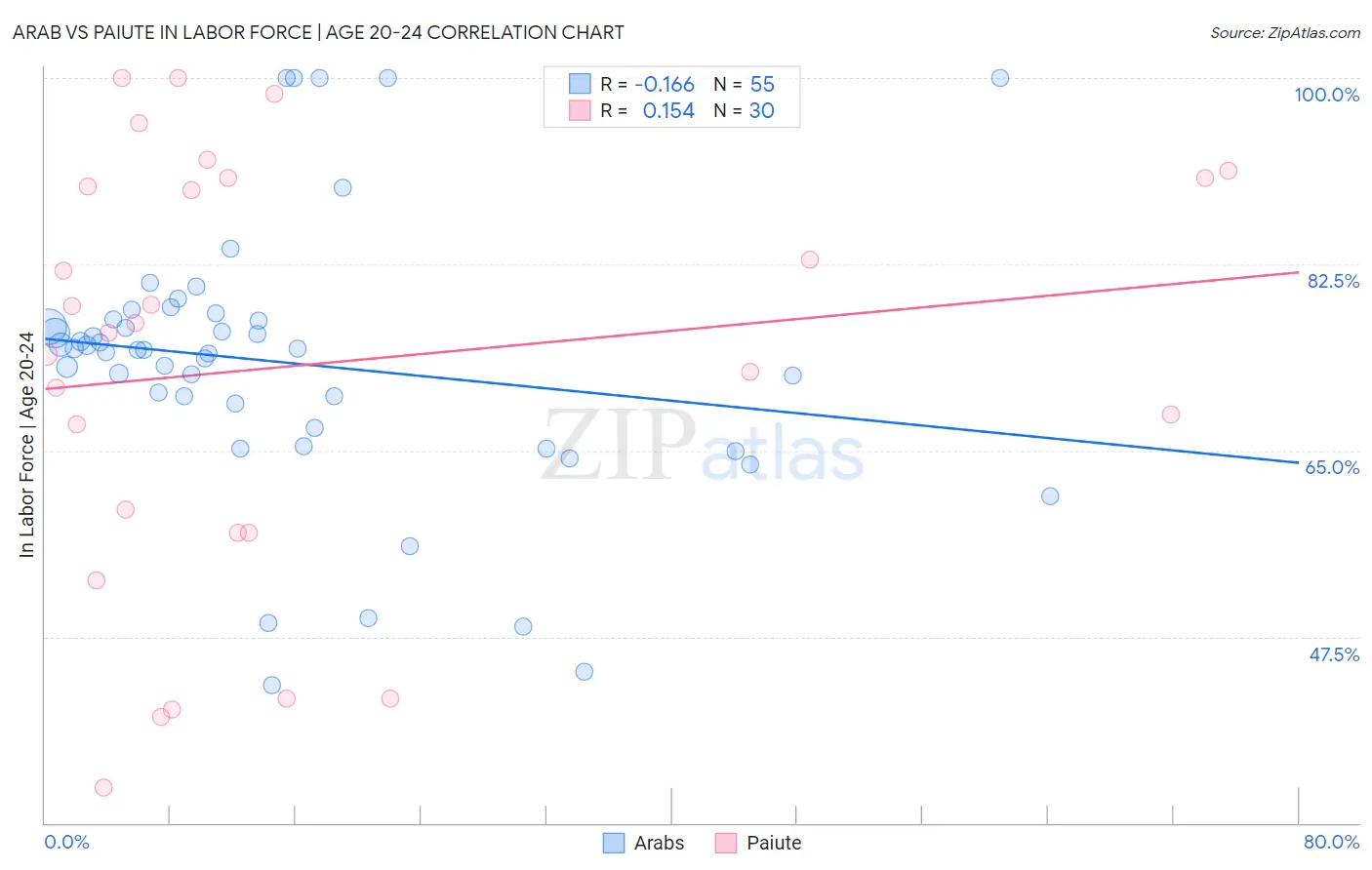 Arab vs Paiute In Labor Force | Age 20-24