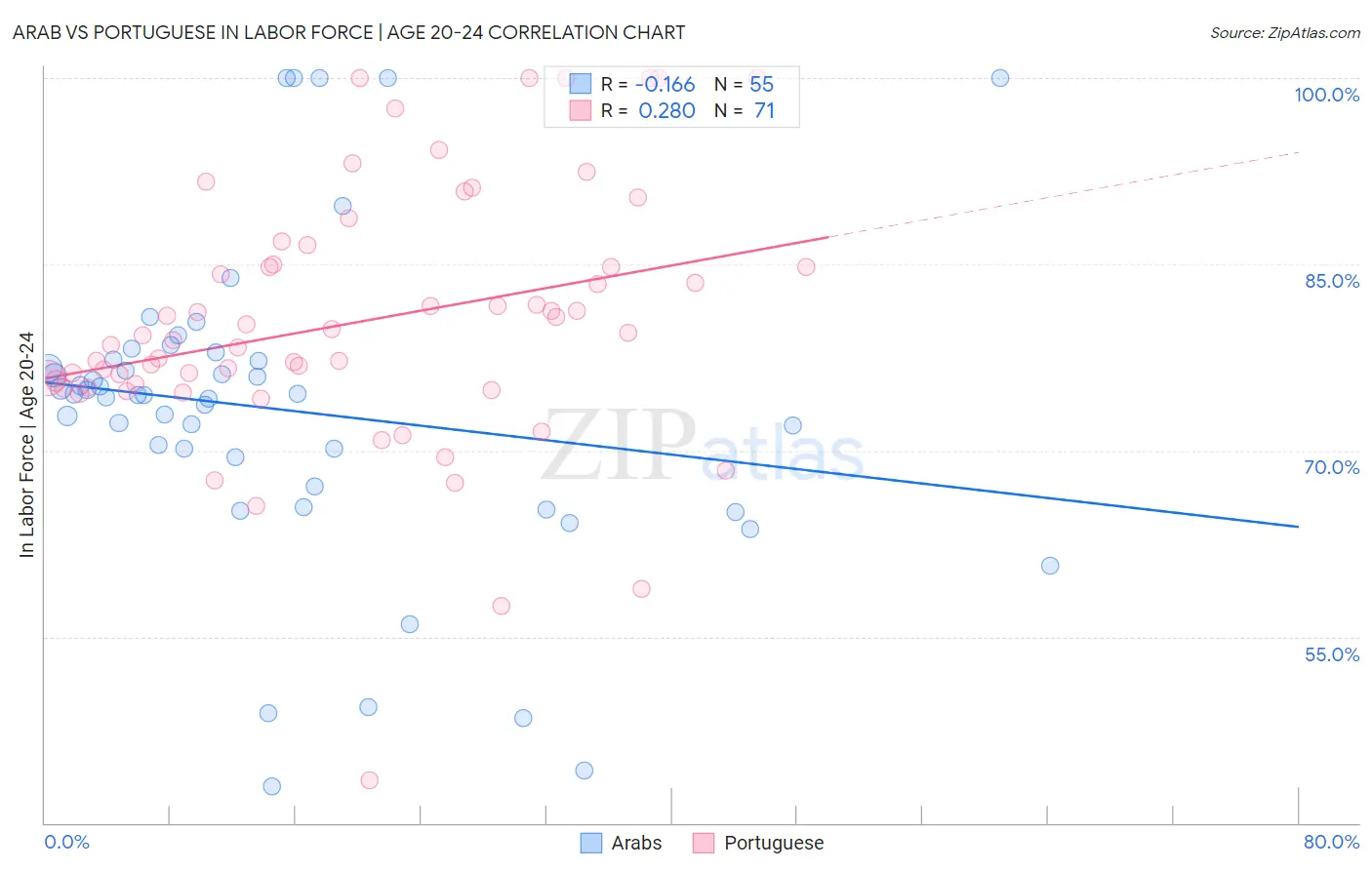 Arab vs Portuguese In Labor Force | Age 20-24