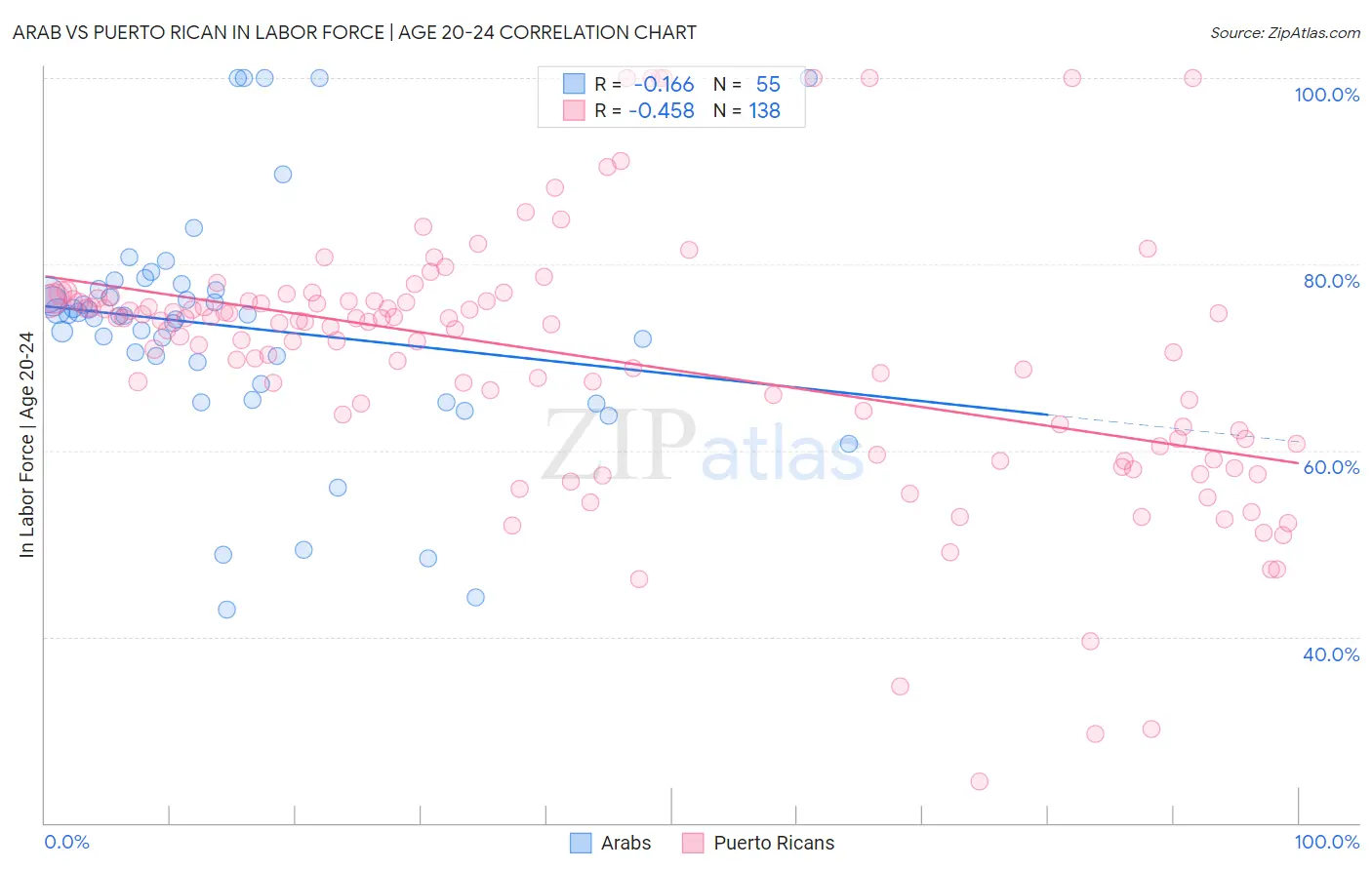 Arab vs Puerto Rican In Labor Force | Age 20-24