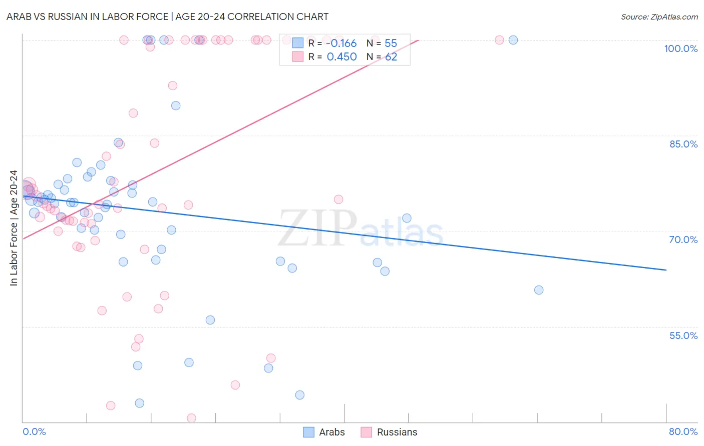 Arab vs Russian In Labor Force | Age 20-24