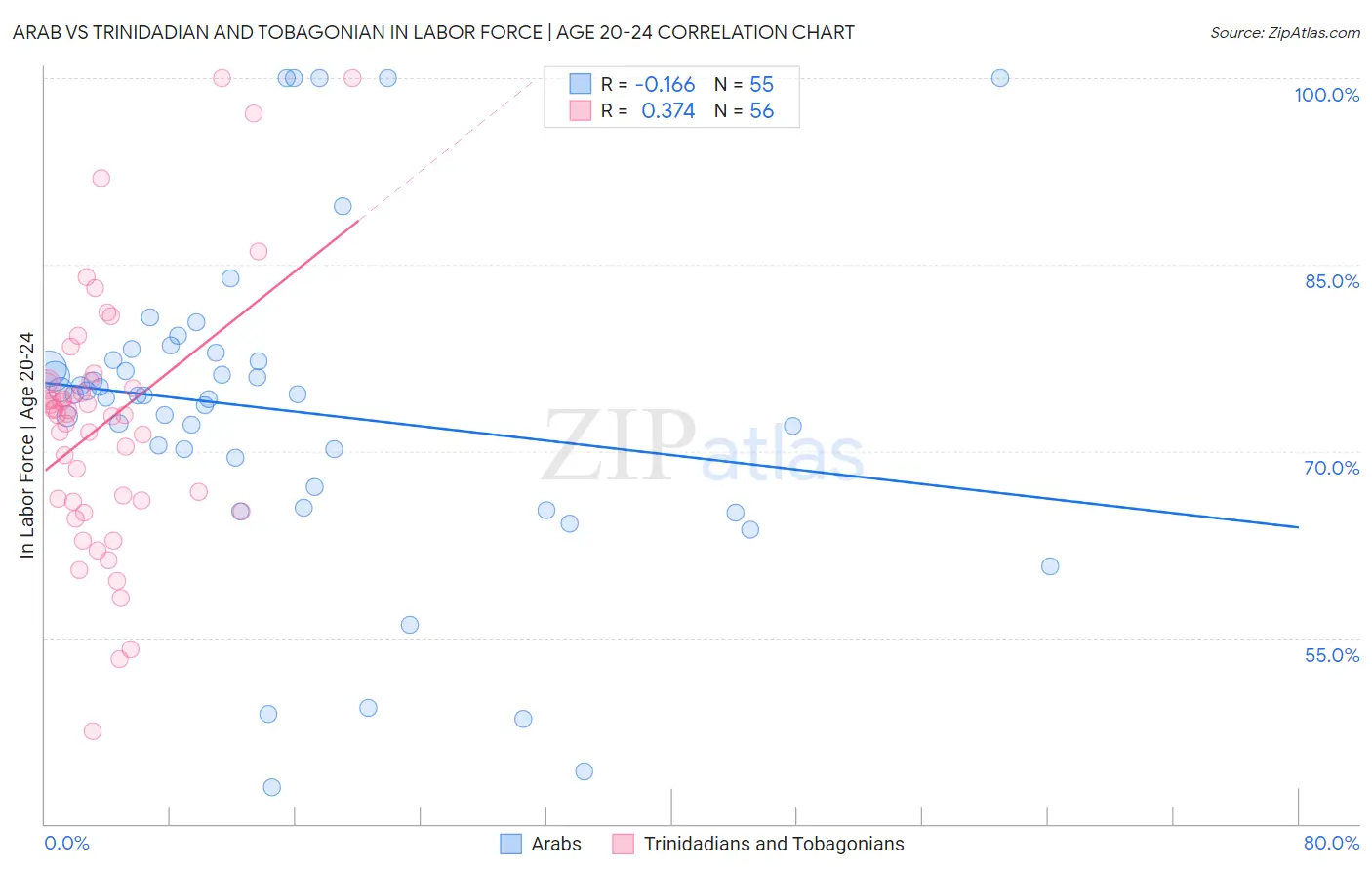 Arab vs Trinidadian and Tobagonian In Labor Force | Age 20-24