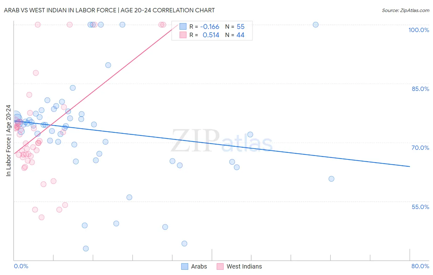 Arab vs West Indian In Labor Force | Age 20-24