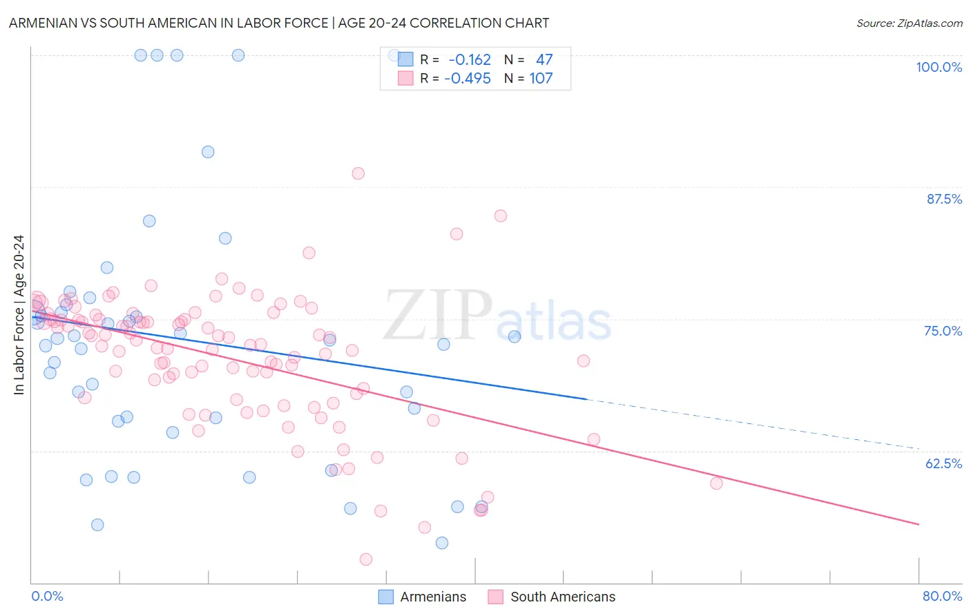 Armenian vs South American In Labor Force | Age 20-24