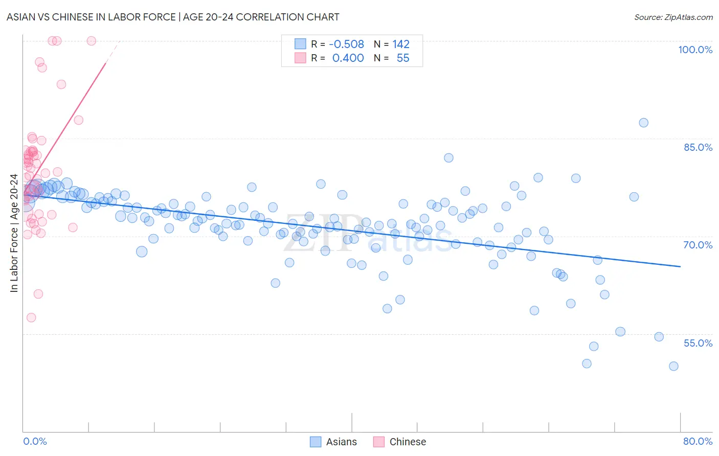 Asian vs Chinese In Labor Force | Age 20-24