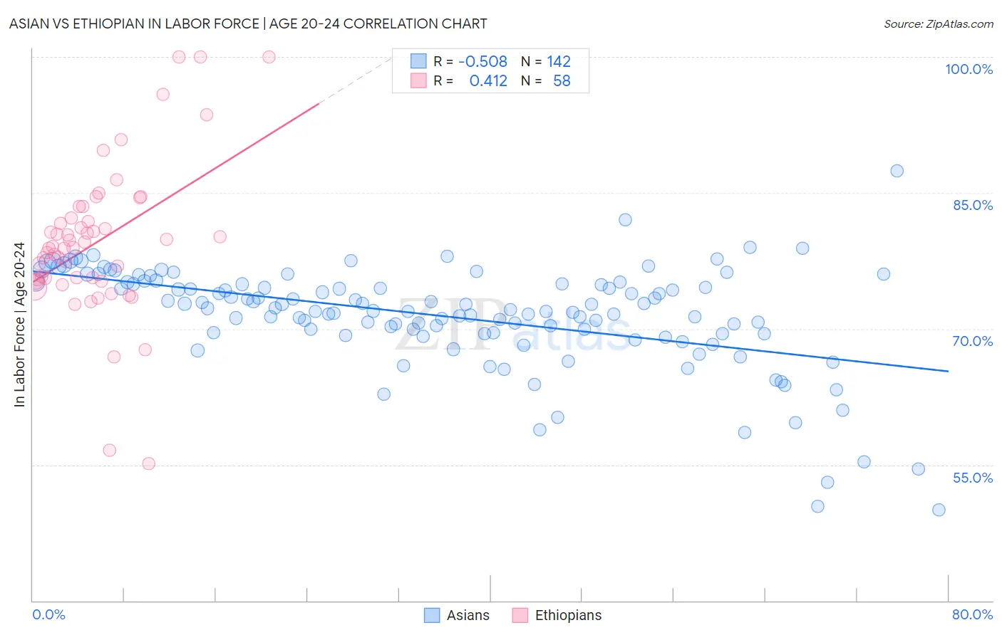 Asian vs Ethiopian In Labor Force | Age 20-24