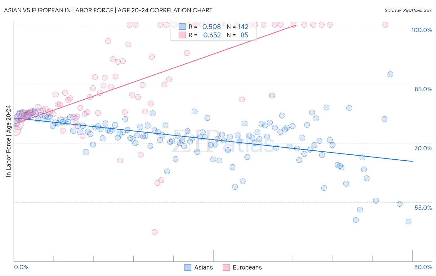 Asian vs European In Labor Force | Age 20-24