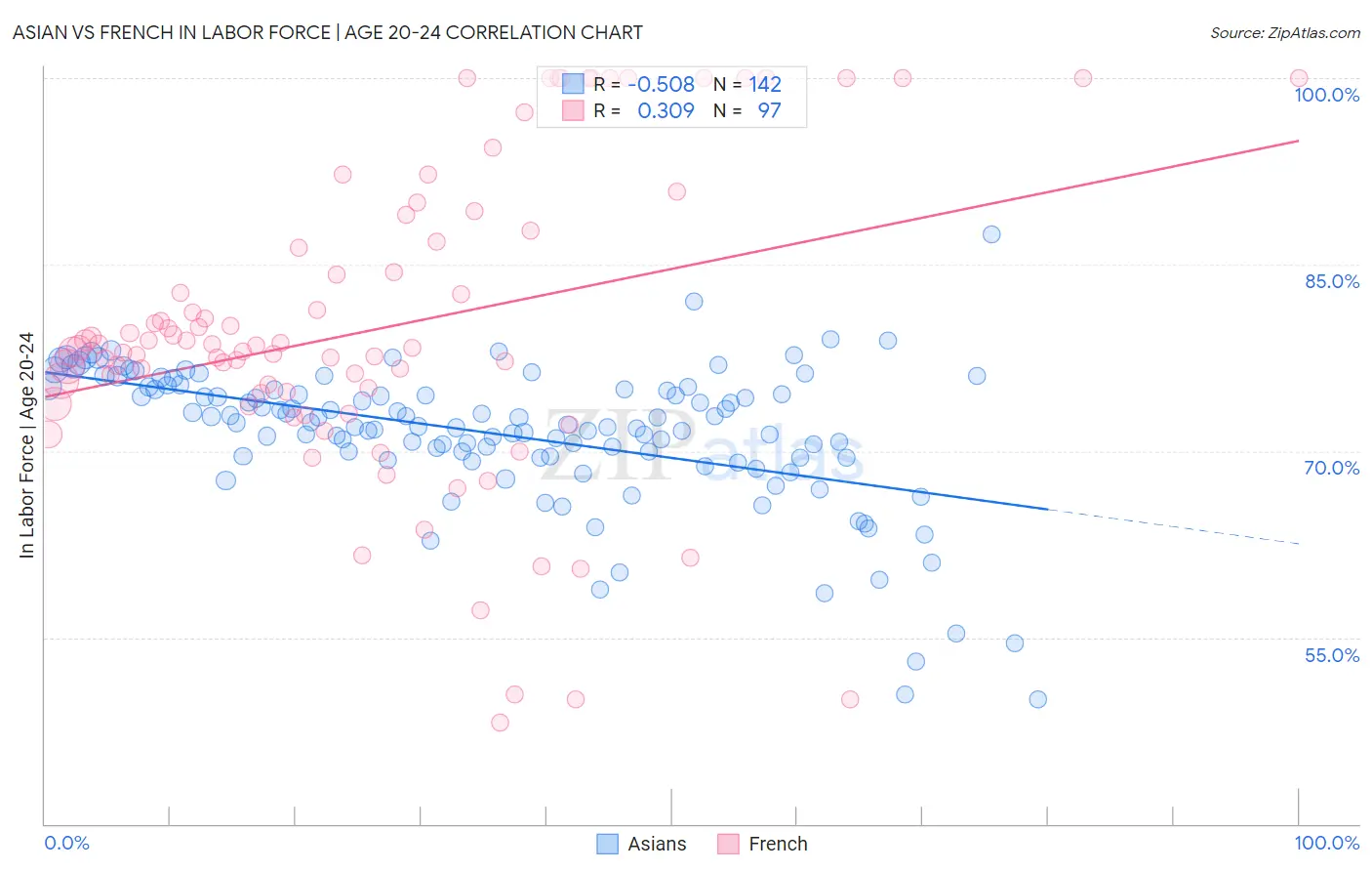 Asian vs French In Labor Force | Age 20-24