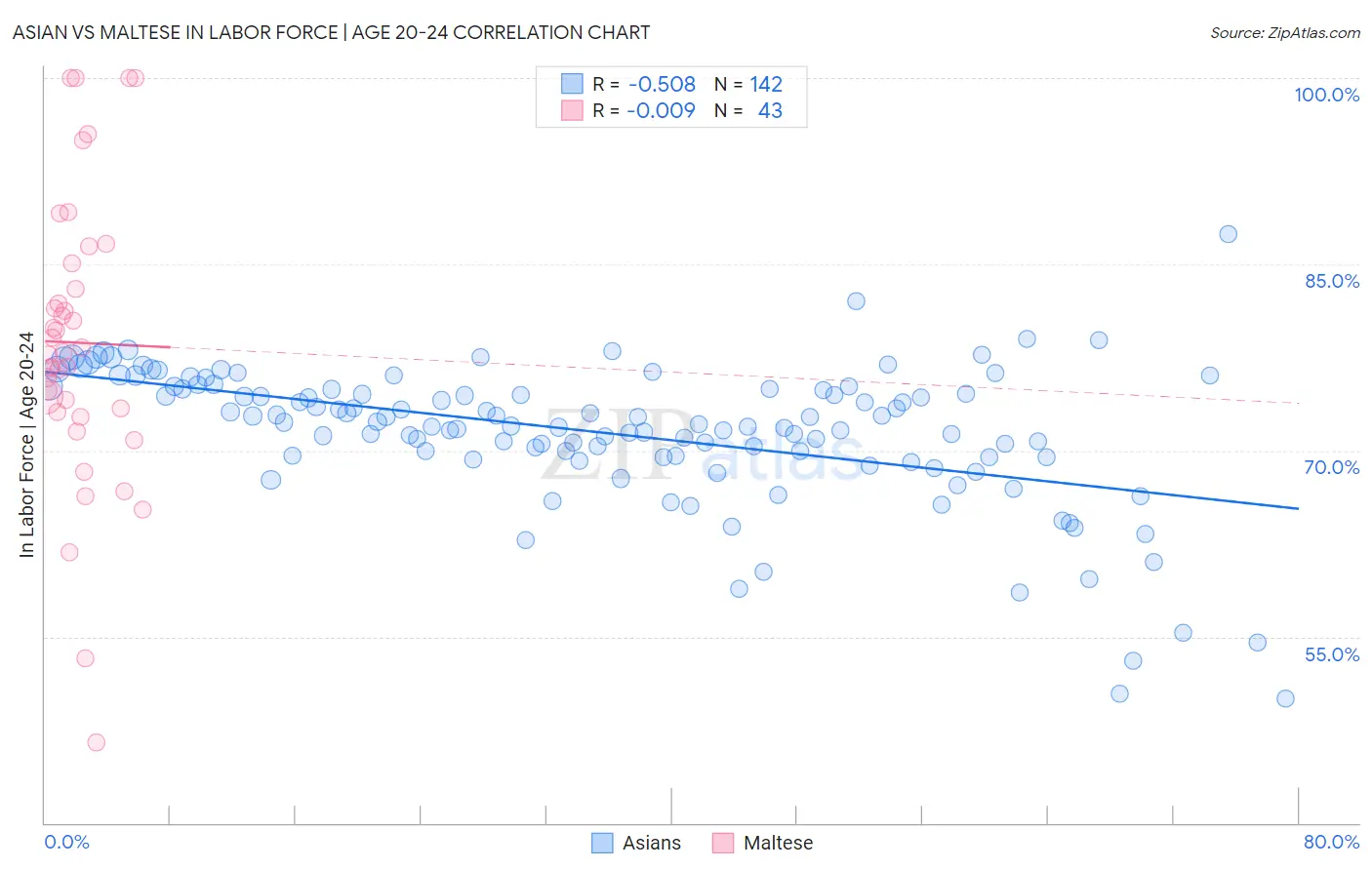Asian vs Maltese In Labor Force | Age 20-24