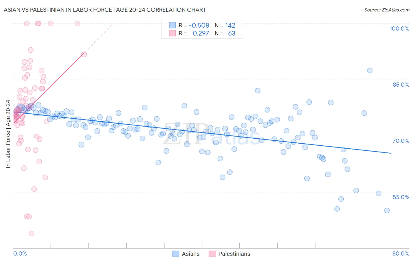 Asian vs Palestinian In Labor Force | Age 20-24