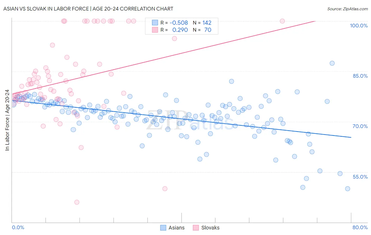 Asian vs Slovak In Labor Force | Age 20-24